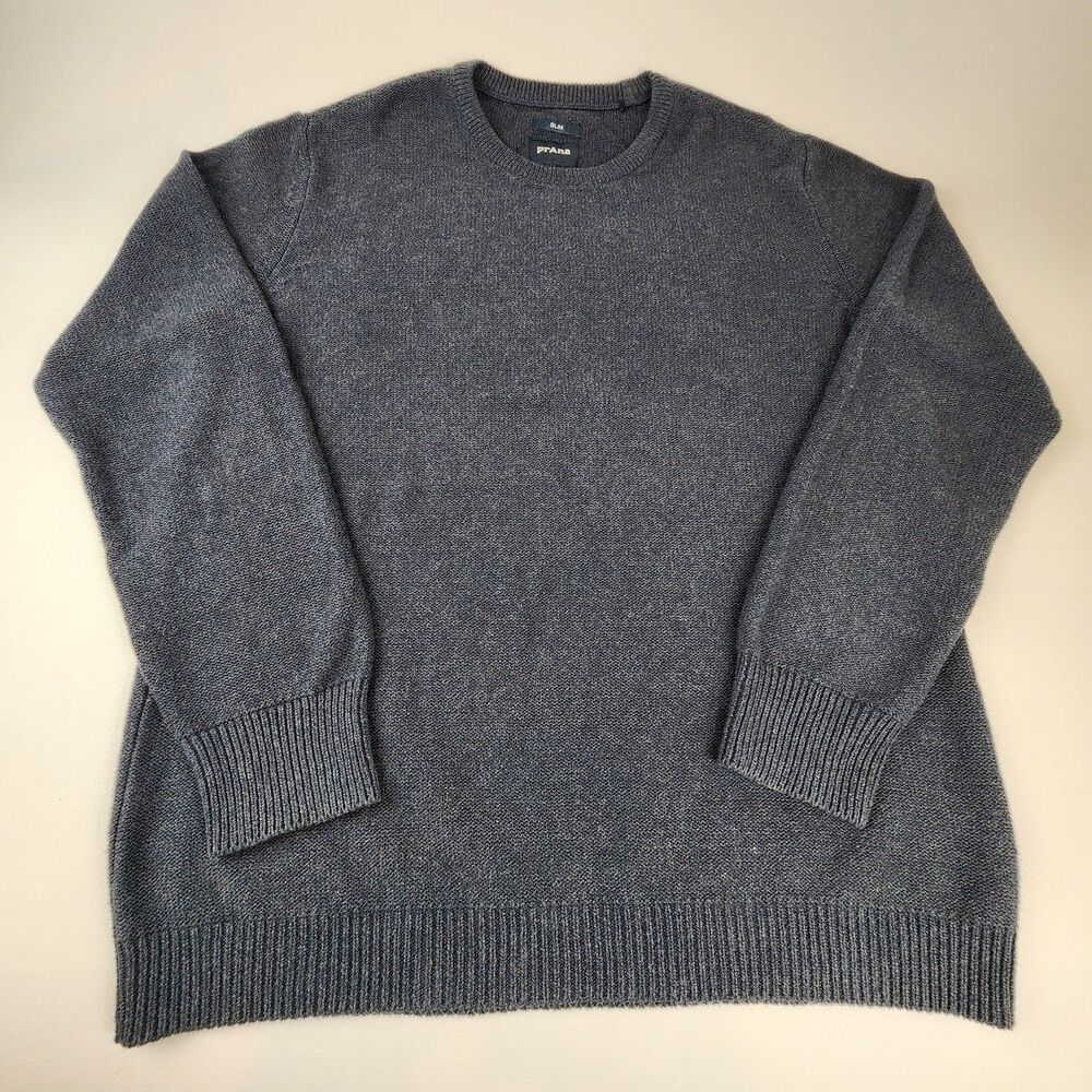 prAna Men's XL Slim Sweater Organic Cotton Charcoal Gray Crewneck Pullover